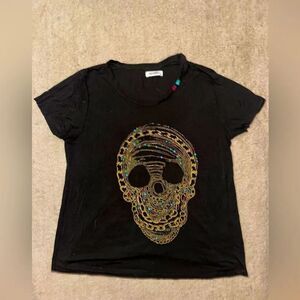 Lauren Moshi Debra Beaded Chain Skull Babydoll Tee